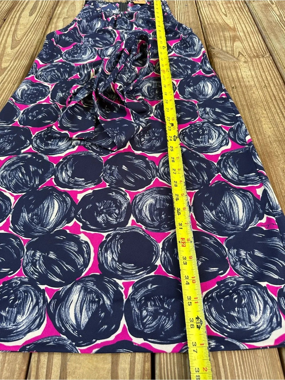Tory Burch Abstract Print Tie Waist Midi Dress Navy Pink M NWOT